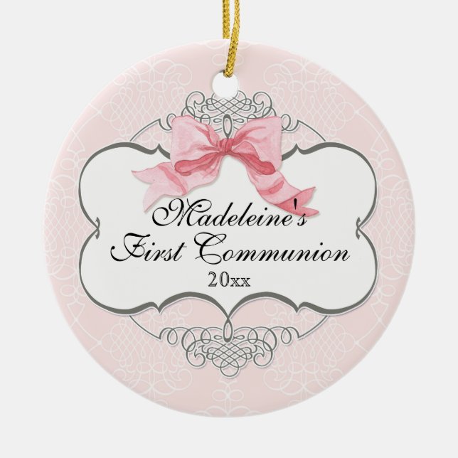 First Communion Ornament - French Bow Swirl (Front)
