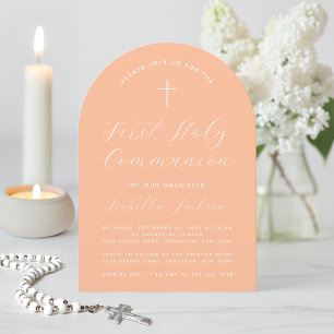First Communion Peach Arch Simple Girl Script Invitation