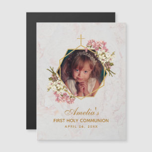 First Communion Photo Marble Pink Orchids Gold