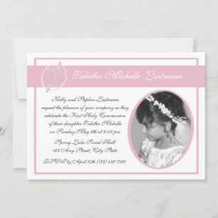 First Communion Photo Pink Invitation
