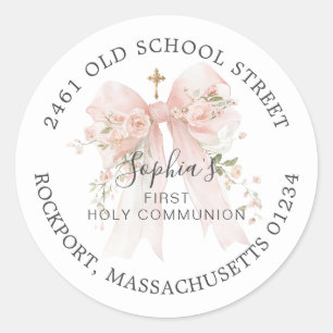 First Communion Pink Bow Return Address Label