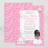 First Communion Pink Floral Black Hair Skin Girl I