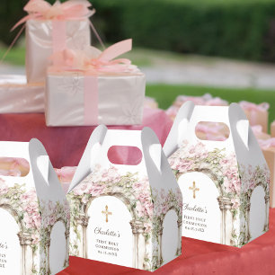 First Communion Pink Florals Arch Cross Favour Box