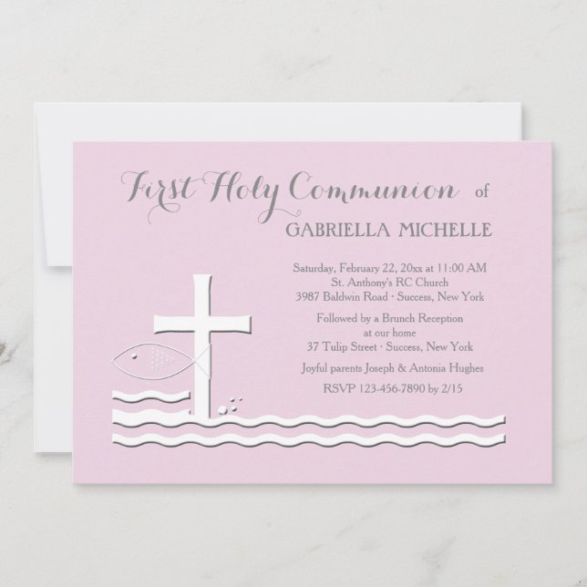 First Communion Pink Invitation (Front)