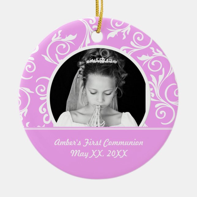 First Communion Pink Photo Ornament (Front)
