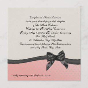 First Communion Pink Polka Dot with Bow Invitation