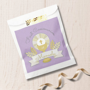 First communion, purple first communion favour bags