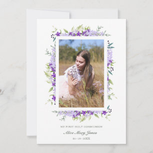 First Communion Purple Shades Flower Branches Invitation