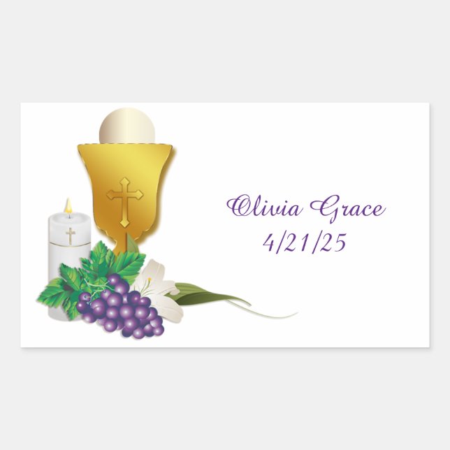 First Communion Rectangular Sticker (Front)