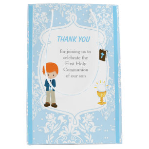 First Communion Red Hair Boy Thank You Medium Gift Bag