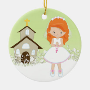 First Communion, Red Haired Girl, Church Ceramic Tree Decoration