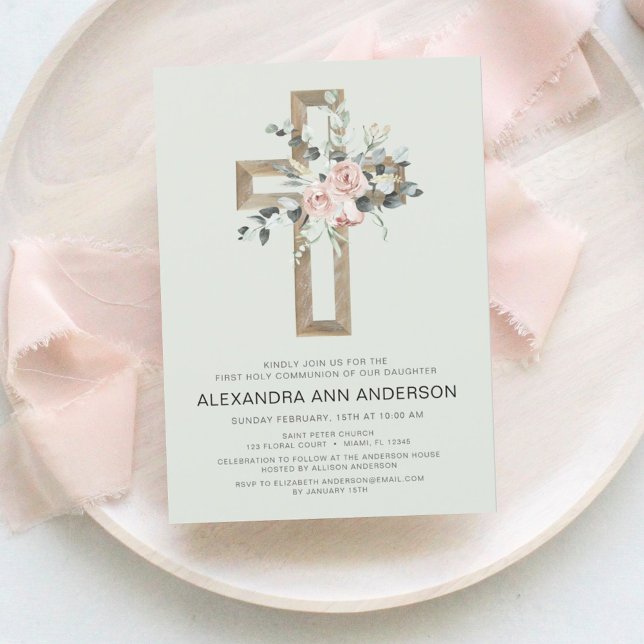 First Communion Sage Green Blush Pink Floral  (Creator Uploaded)