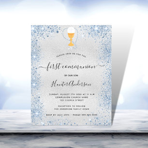 First communion silver blue boy invitation