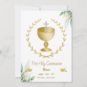 First Communion Silver Cross and Gold Chalice Invitation