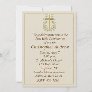 First Communion Tan Invitation