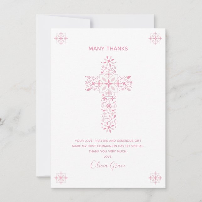 First Communion Thank You Card - Girl, Custom Note (Front)