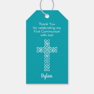 First Communion Thank You Favour Peacock Blue Gift Tags