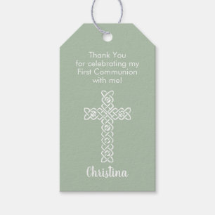 First Communion Thank You Favour Sage Green Gift Tags