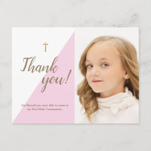 First Communion Thank You Modern pink Photo Postcard