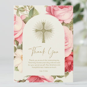 First Communion Thank You Pink Roses