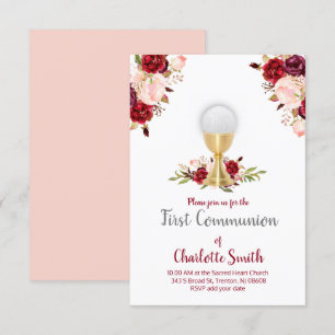 first communion watercolor flowers decor invitation
