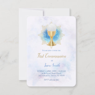 first communion watercolor marble invitation