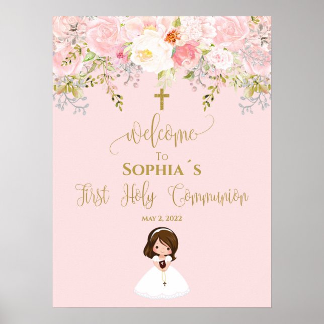 First communion welcome sign girl Poster (Front)
