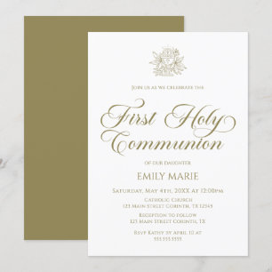 First Communion white and gold Invitation