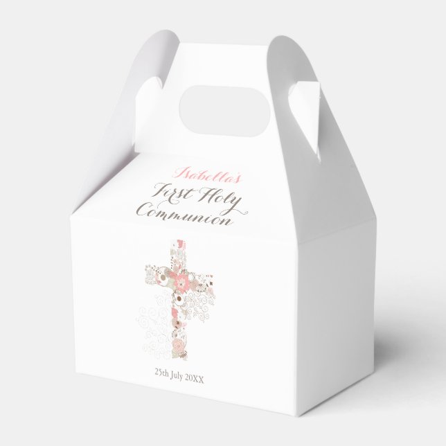 First Communion white floral cross  Favour Box (Back Side)
