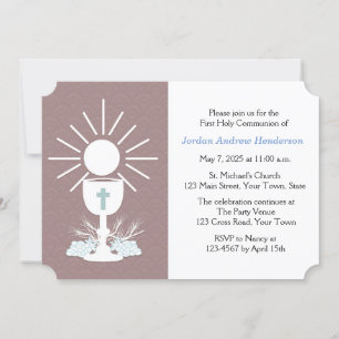 First Communion with Chalice, Mauve Invitation