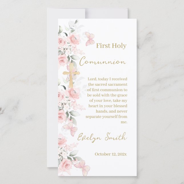 First Comunnion Bookmark Girl Thank You Card (Front)