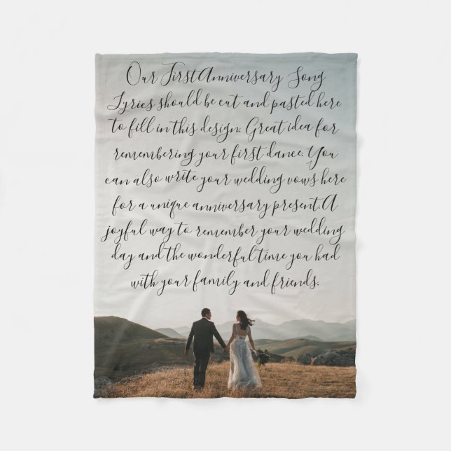 First Dance Song Lyrics Anniversary Gift Vow Photo Fleece Blanket (Front)