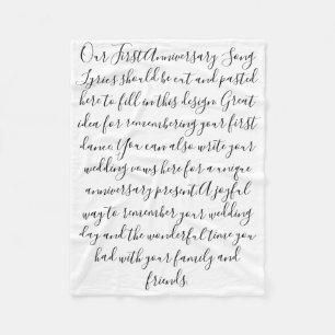 First Dance Song Lyrics Anniversary Gift Vows 2nd  Fleece Blanket