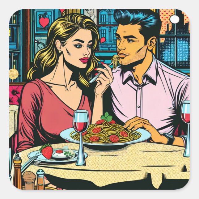 First Date | Spaghettis Dinner Square Sticker (Front)