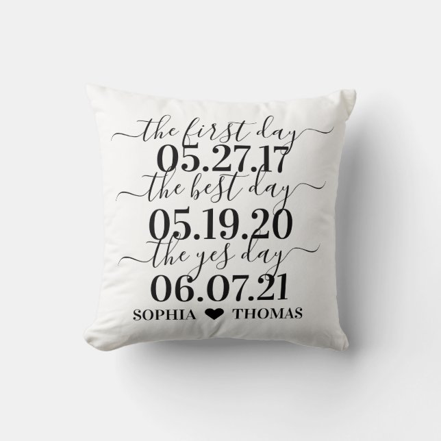 First Day Best Day Yes Day Wedding Date Gift Throw Cushion (Front)