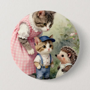 First Day Greetings –  Kitten & Hedgehog 7.5 Cm Round Badge