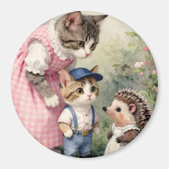 First Day Greetings –  Kitten & Hedgehog Magnet (Front)