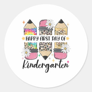 First Day Kindergarten Teacher Leopard Pencil Ck T Classic Round Sticker