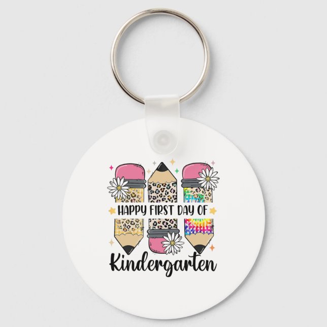 First Day Kindergarten Teacher Leopard Pencil Ck T Key Ring (Front)