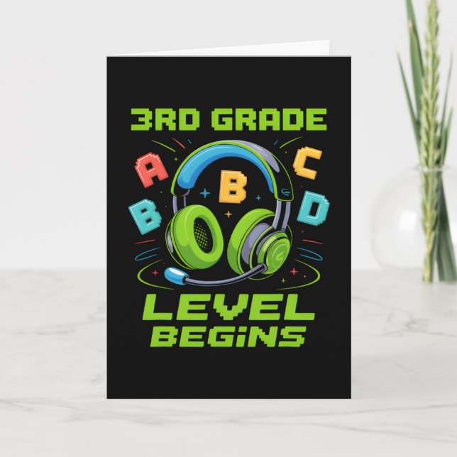 First Day Of 3rd Grade Level Begins Shirt Gamer Bo Card (Front)