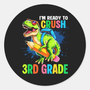 First Day Of 3rd Grade Shirt Boys Dinosaur Back To Classic Round Sticker