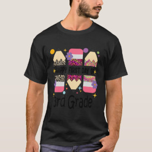 First Day Of 3Rd Grade Teacher Leopard Pencil Back T-Shirt