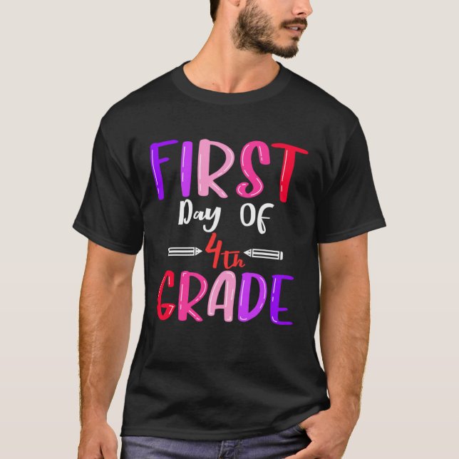 First Day Of 4th Grade Back To School Students Fou T-Shirt (Front)