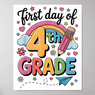 First Day Of 4th Grade Back To School Teacher Girl Poster