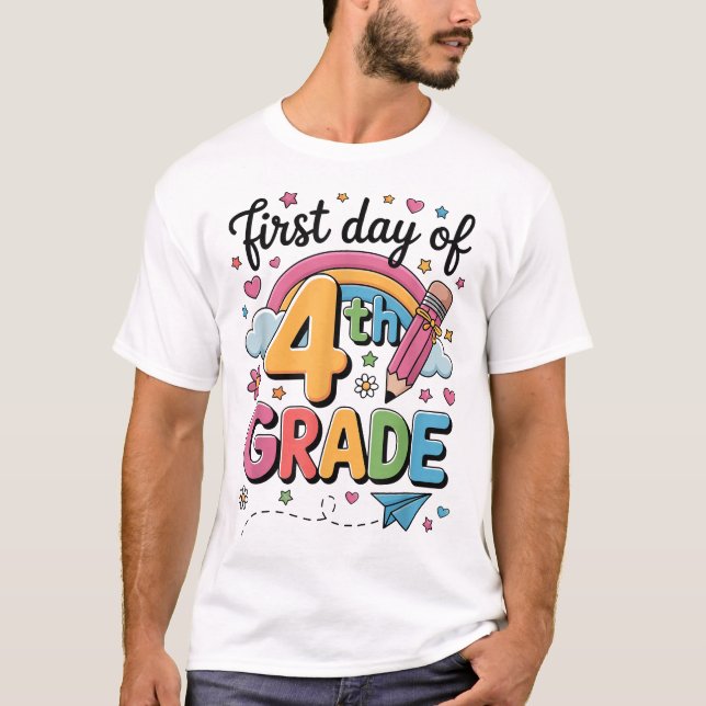 First Day Of 4Th Grade Back To School Teacher Girl T-Shirt (Front)