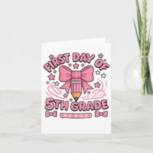 First Day Of 5th Grade Pink Pencil Bow Girl Back T Card