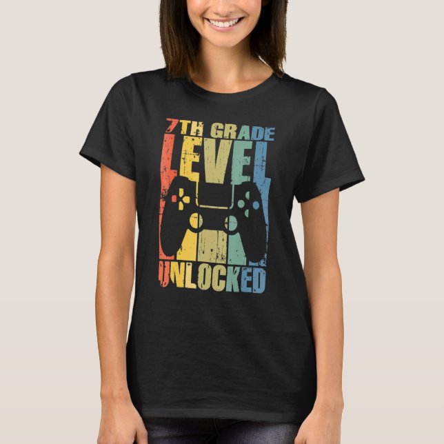 First Day Of 7th Grade Level Unlocked Back To Scho T-Shirt (Front)
