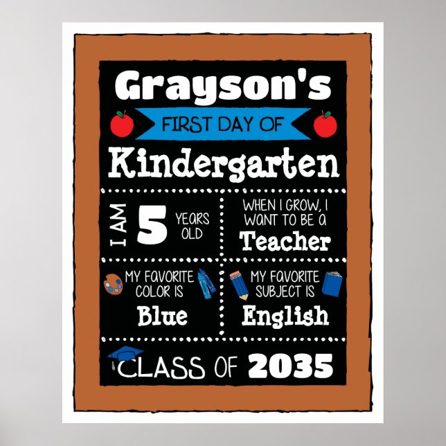 First day of Class Signs Student Art - Blue (Front)