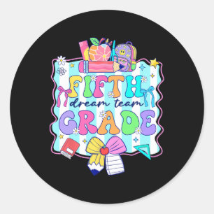First Day Of Fifth Grade Back To School Cute Bow K Classic Round Sticker