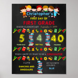 First Day of FIRST GRADE Sign BOY, Black & colours